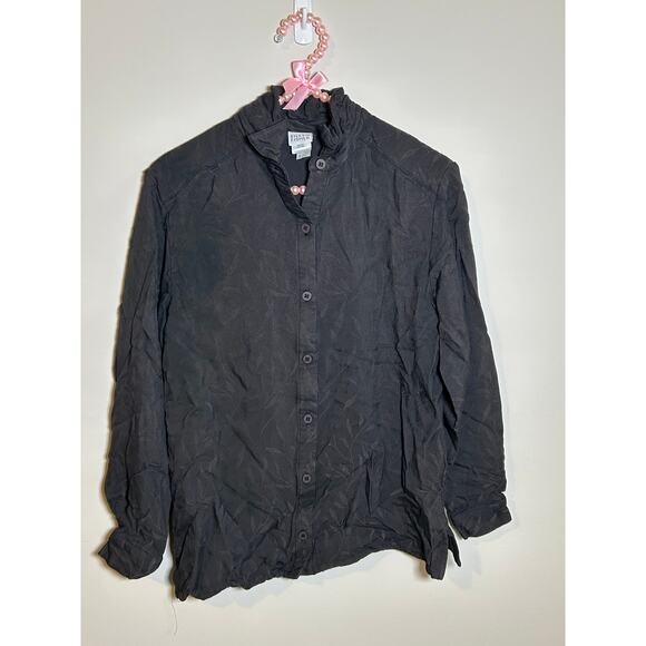 Eileen Fisher Size Small Long Sleeve Button Up Shirt Gray Classic Made in USA - Picture 1 of 11
